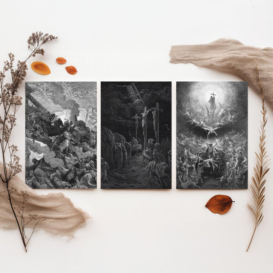 Gustave Dore Set of Three Art Prints - Crusades Crucifixion Christianity - 3 Engraving Posters - Religious Wall Art Gift Giclee Drawing