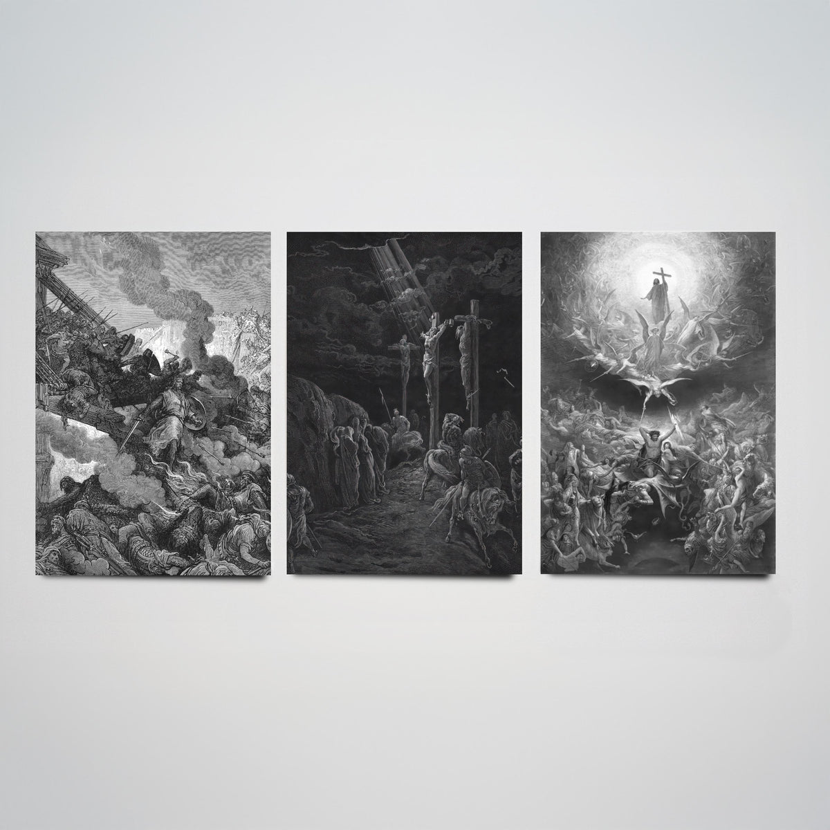 Gustave Dore Set of Three Art Prints - Crusades Crucifixion Christianity - 3 Engraving Posters - Religious Wall Art Gift Giclee Drawing