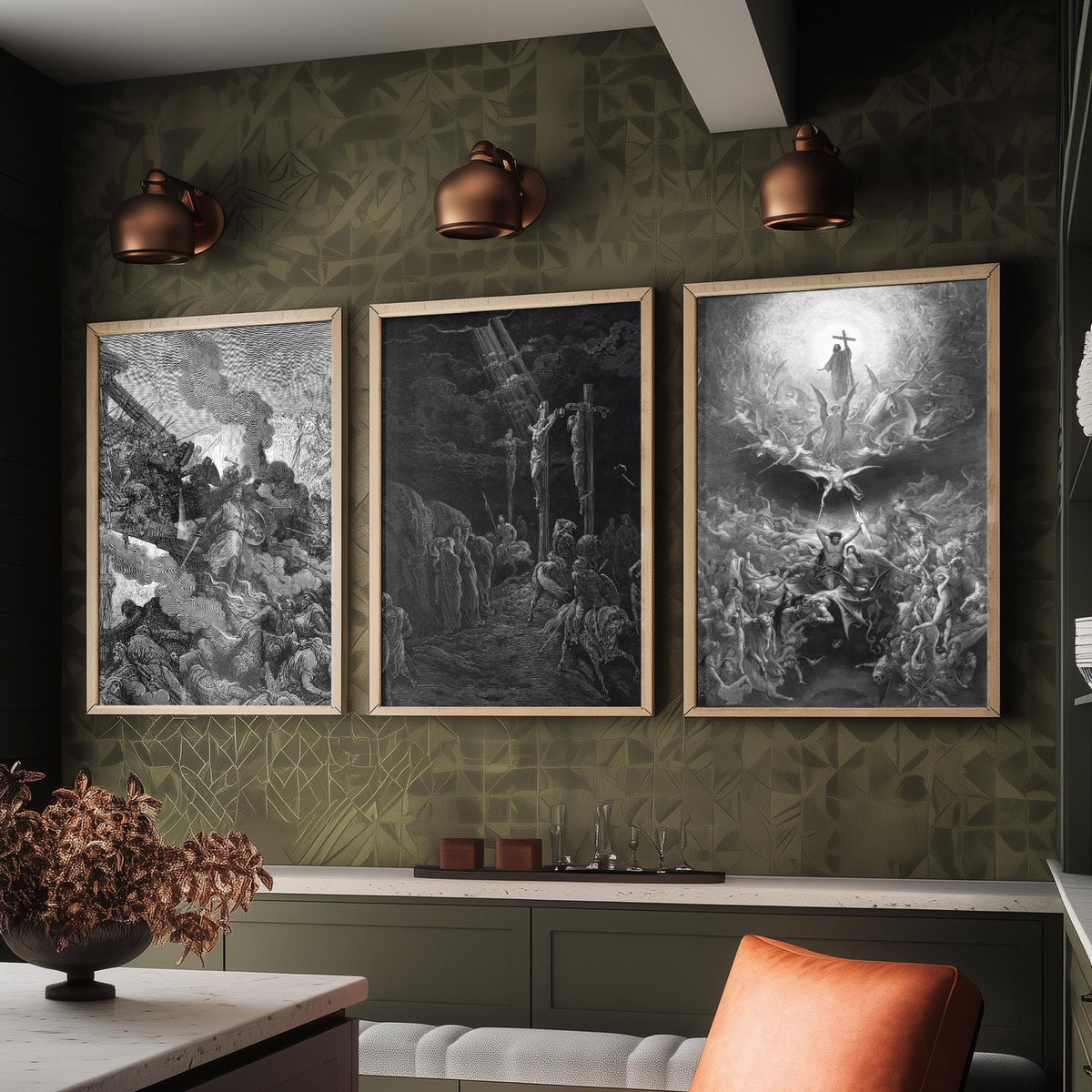Gustave Dore Set of Three Art Prints - Crusades Crucifixion Christianity - 3 Engraving Posters - Religious Wall Art Gift Giclee Drawing