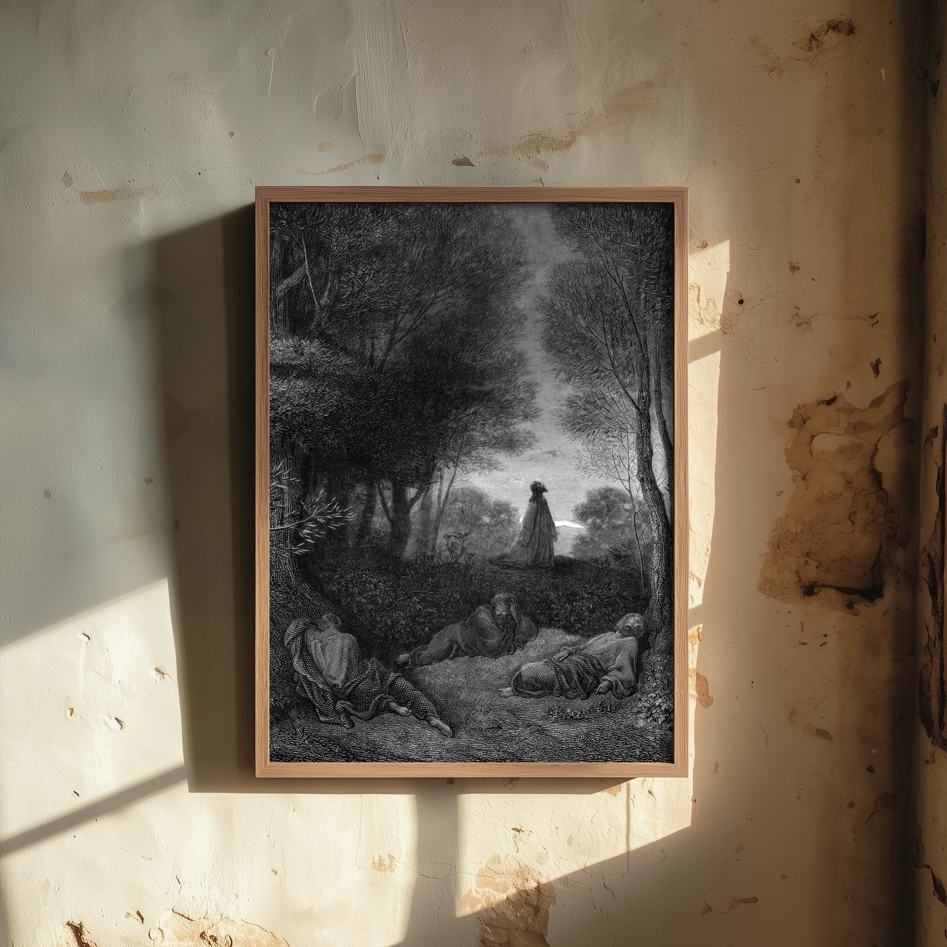 Gustave Dore - Jesus in the Garden of Gethsemane (1866) - Art Print Poster Drawing - Bible Wall Art V2