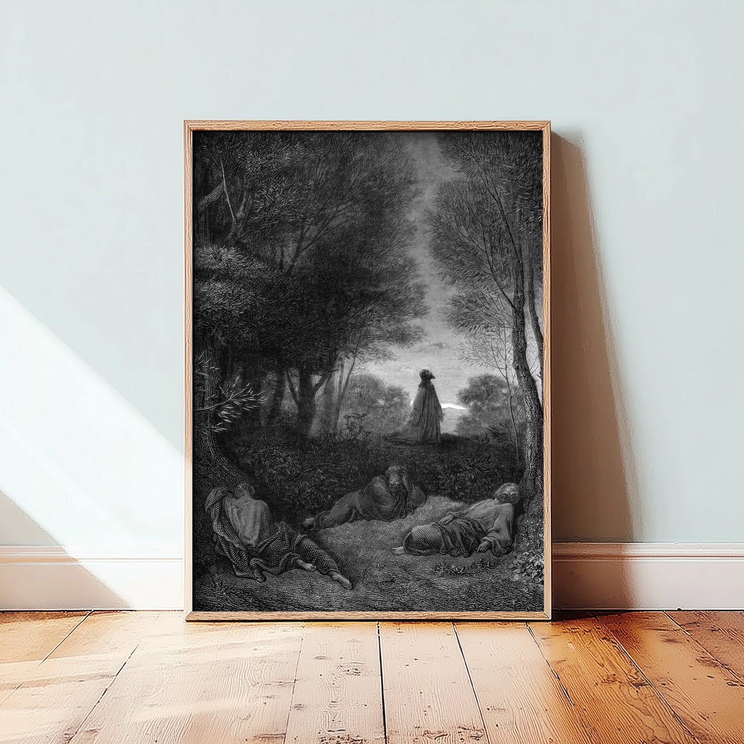 Gustave Dore - Jesus in the Garden of Gethsemane (1866) - Art Print Poster Drawing - Bible Wall Art V2