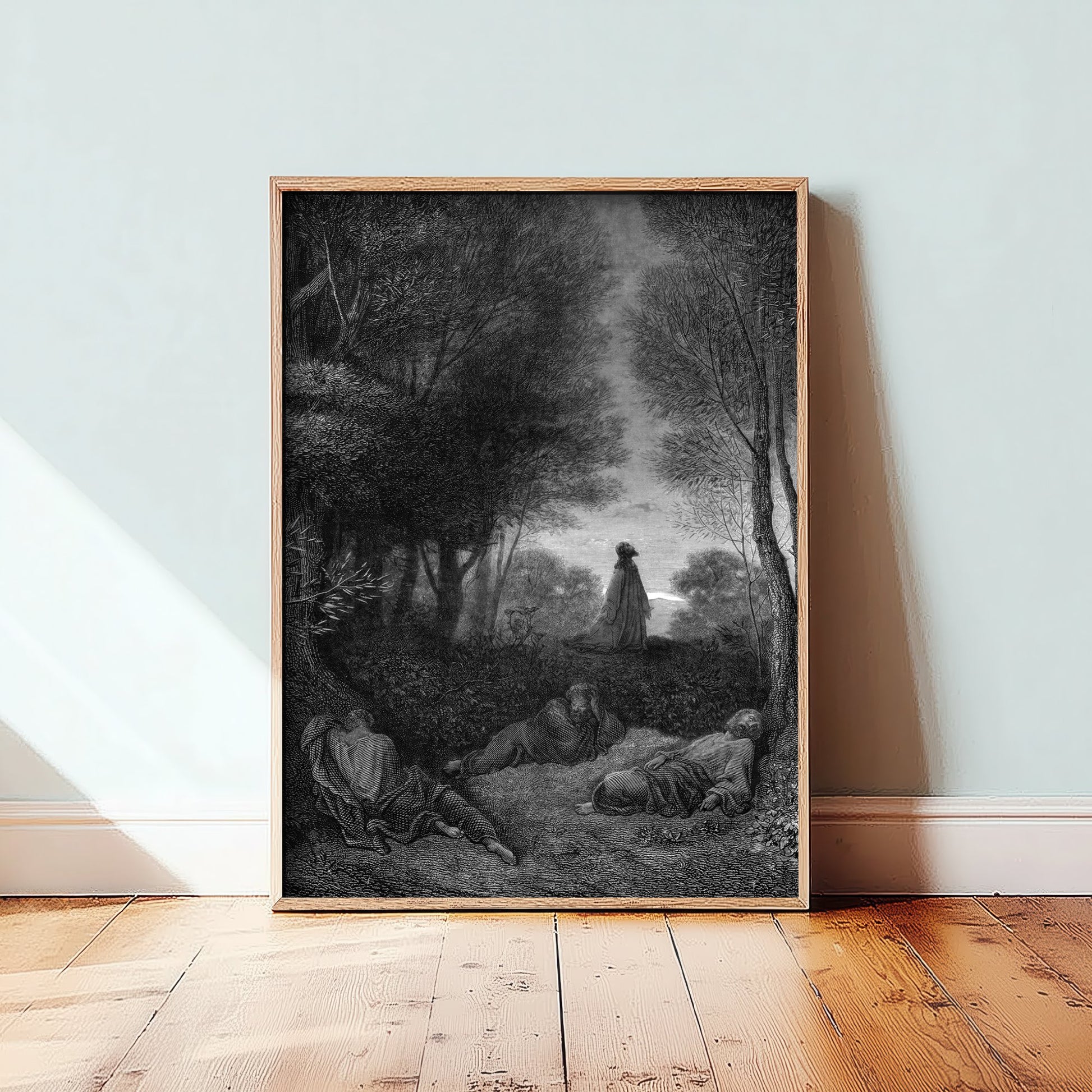 Gustave Dore - Jesus in the Garden of Gethsemane (1866) - Art Print Poster Drawing - Bible Wall Art V2