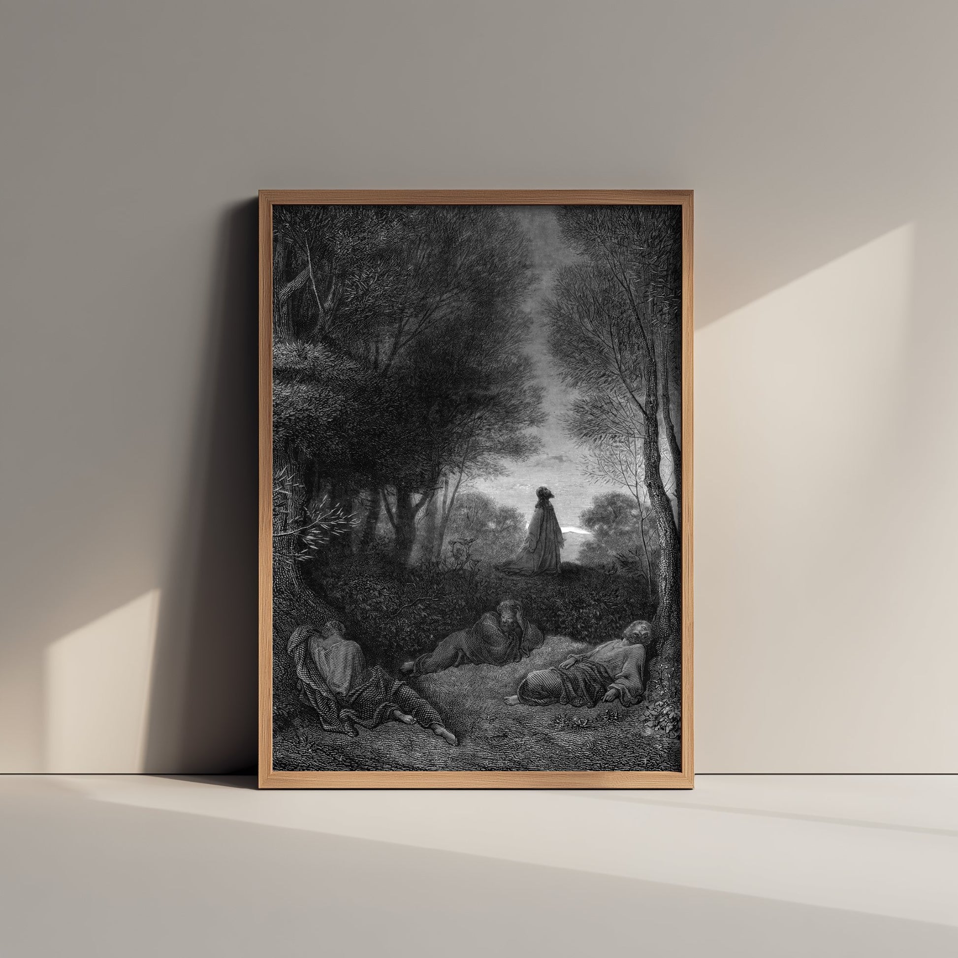 Gustave Dore - Jesus in the Garden of Gethsemane (1866) - Art Print Poster Drawing - Bible Wall Art V2