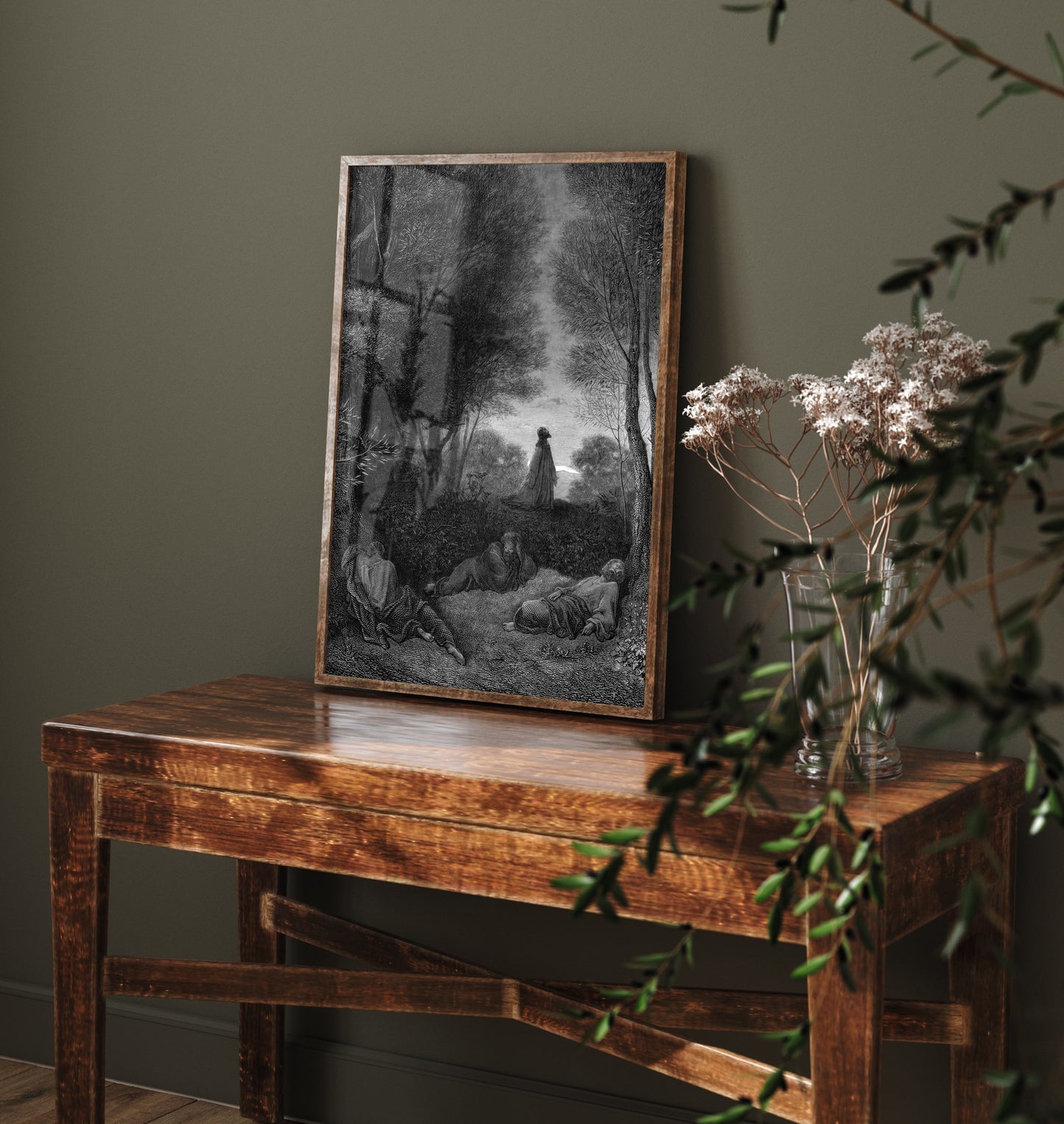 Gustave Dore - Jesus in the Garden of Gethsemane (1866) - Art Print Poster Drawing - Bible Wall Art V2