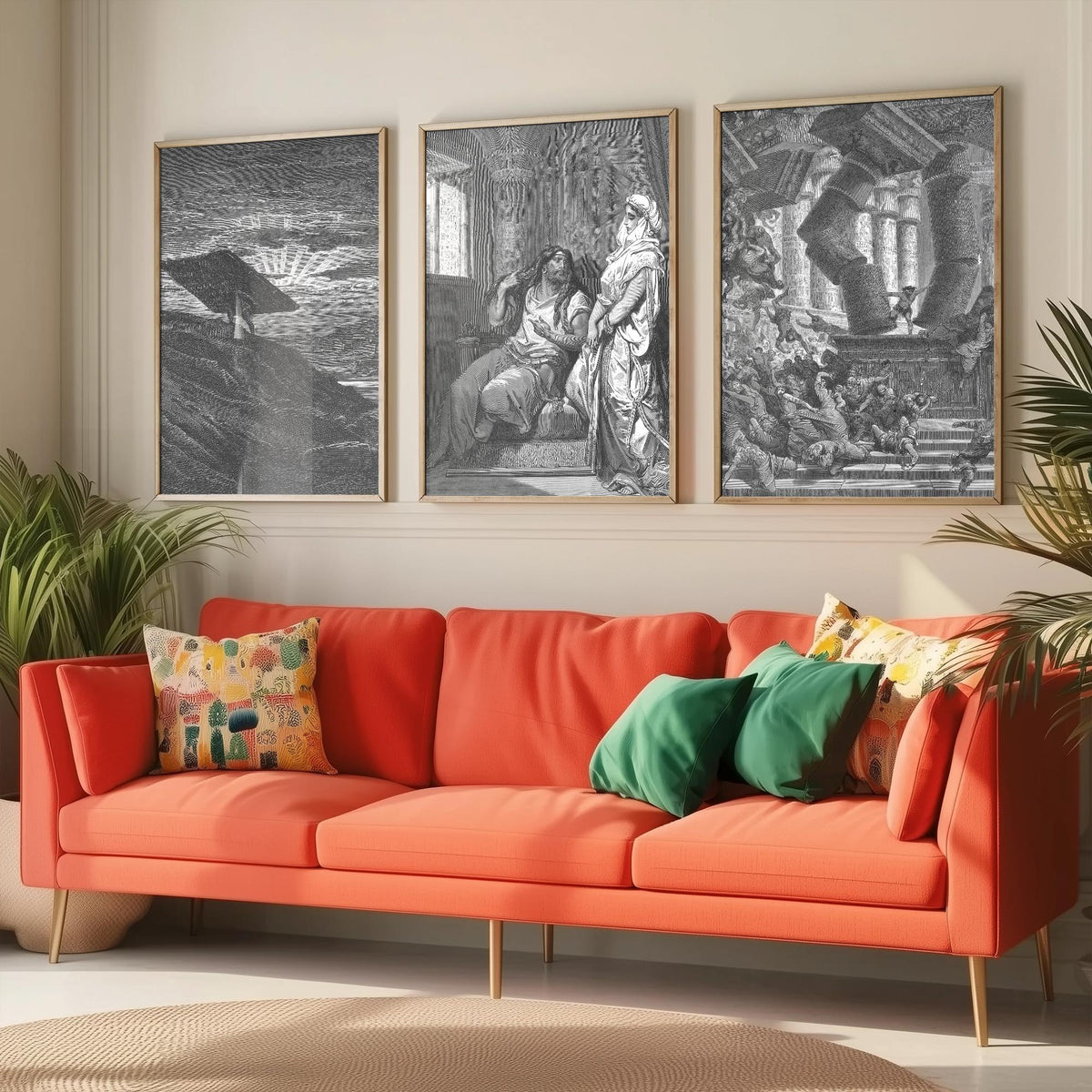 Gustave Dore Set of Three Art Prints - Samson Gaza Delilah Temple - 3 Bible Engraving Posters - Wall Art Gift Giclee Drawing Story