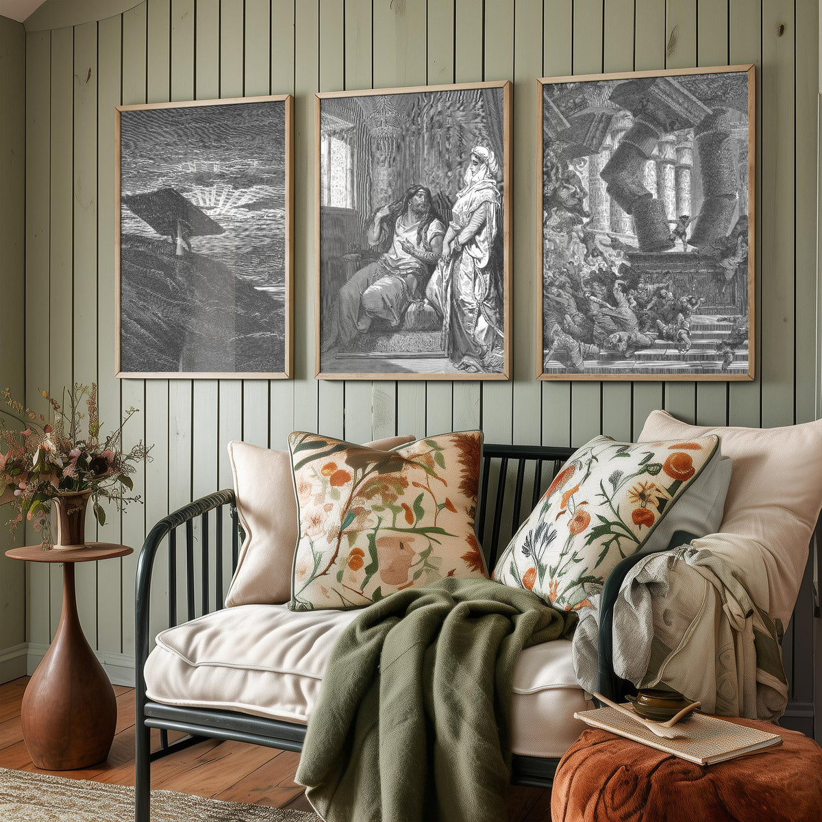 Gustave Dore Set of Three Art Prints - Samson Gaza Delilah Temple - 3 Bible Engraving Posters - Wall Art Gift Giclee Drawing Story