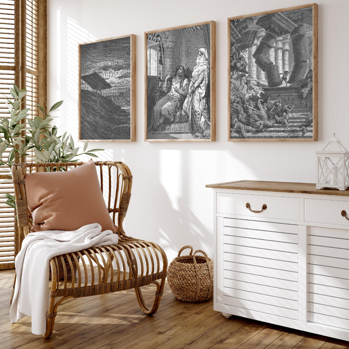 Gustave Dore Set of Three Art Prints - Samson Gaza Delilah Temple - 3 Bible Engraving Posters - Wall Art Gift Giclee Drawing Story