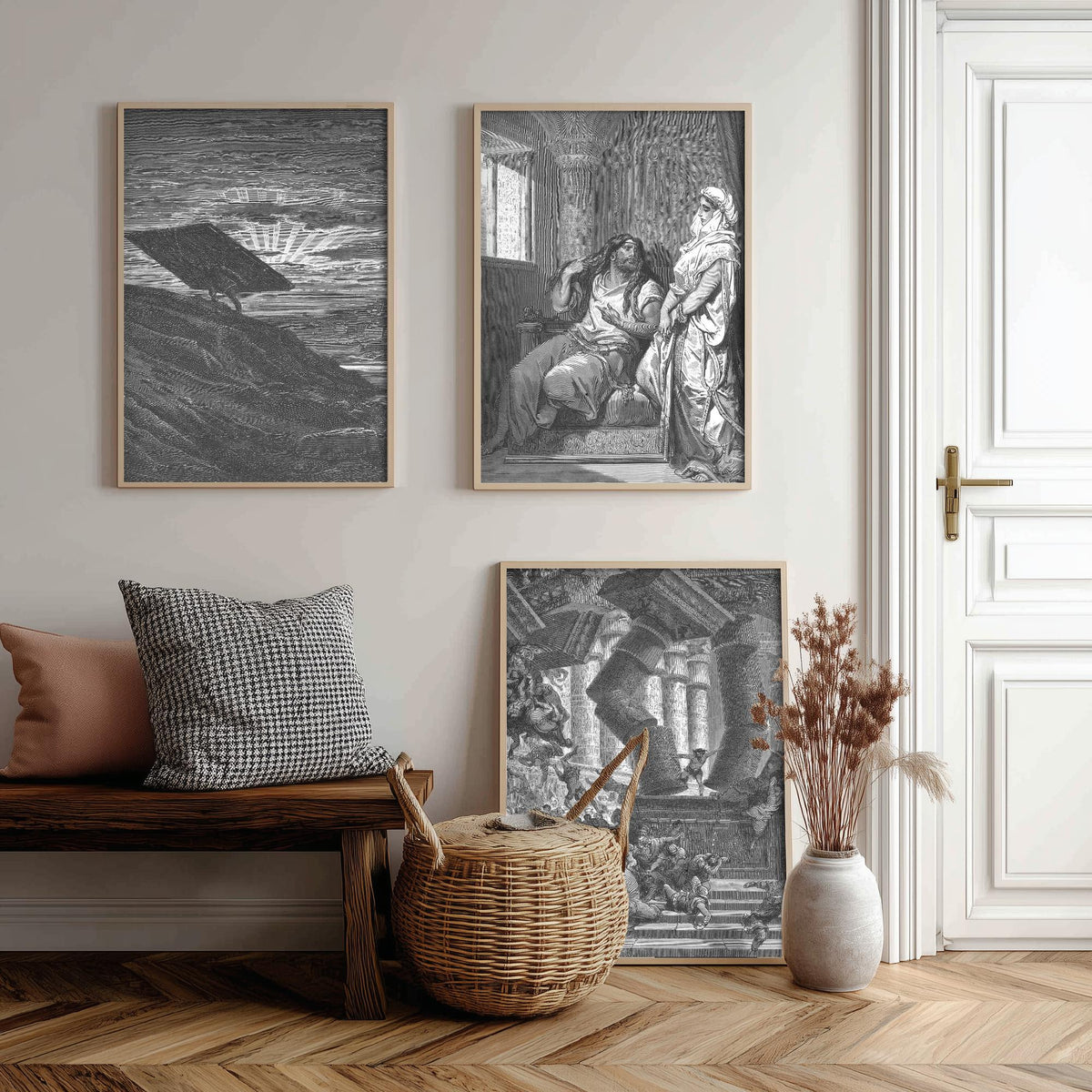 Gustave Dore Set of Three Art Prints - Samson Gaza Delilah Temple - 3 Bible Engraving Posters - Wall Art Gift Giclee Drawing Story