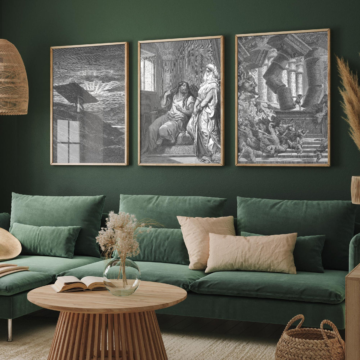 Gustave Dore Set of Three Art Prints - Samson Gaza Delilah Temple - 3 Bible Engraving Posters - Wall Art Gift Giclee Drawing Story