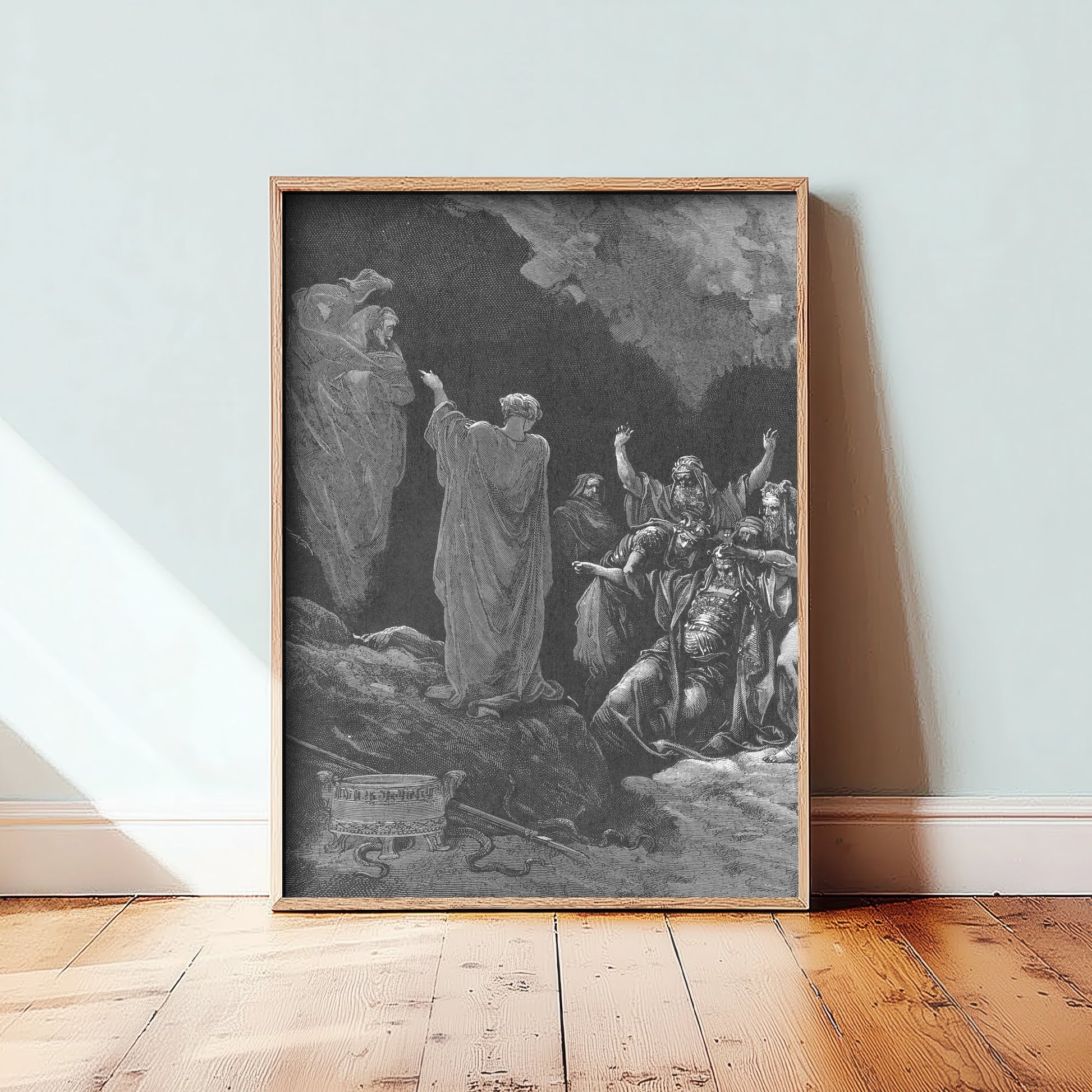 Gustave Dore - Saul and the Witch of Endor (1866) - Bible Engraving Art Print Poster - Drawing 1/3