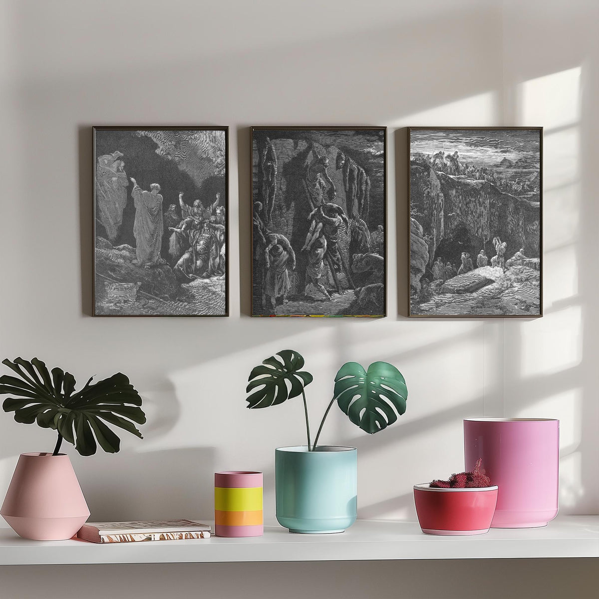 Gustave Dore Set of Three Art Prints - Saul Witch of Endor David - 3 Bible Engraving Posters - Wall Art Gift Giclee Drawing Story
