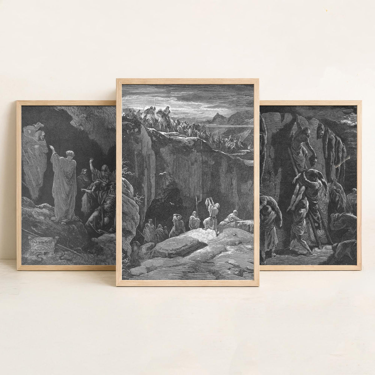 Gustave Dore Set of Three Art Prints - Saul Witch of Endor David - 3 Bible Engraving Posters - Wall Art Gift Giclee Drawing Story