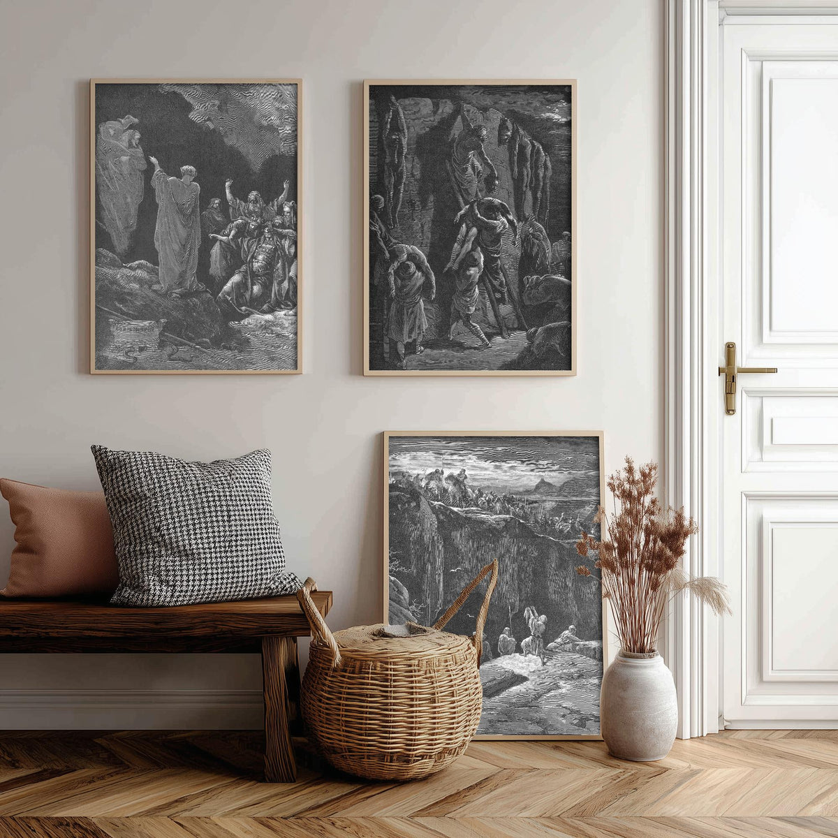 Gustave Dore Set of Three Art Prints - Saul Witch of Endor David - 3 Bible Engraving Posters - Wall Art Gift Giclee Drawing Story
