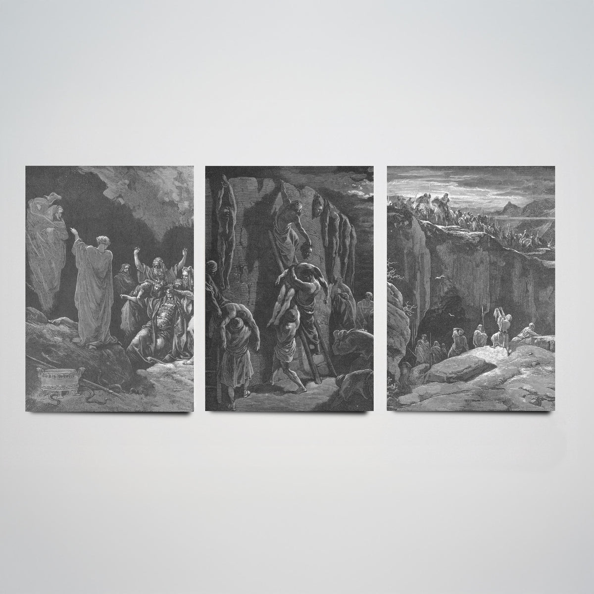 Gustave Dore Set of Three Art Prints - Saul Witch of Endor David - 3 Bible Engraving Posters - Wall Art Gift Giclee Drawing Story