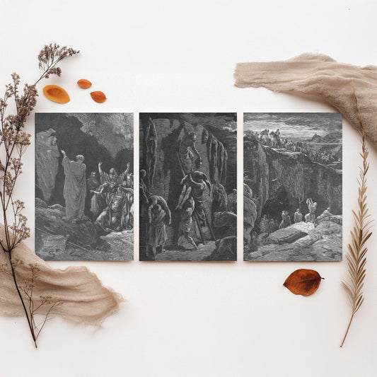 Gustave Dore Set of Three Art Prints - Saul Witch of Endor David - 3 Bible Engraving Posters - Wall Art Gift Giclee Drawing Story