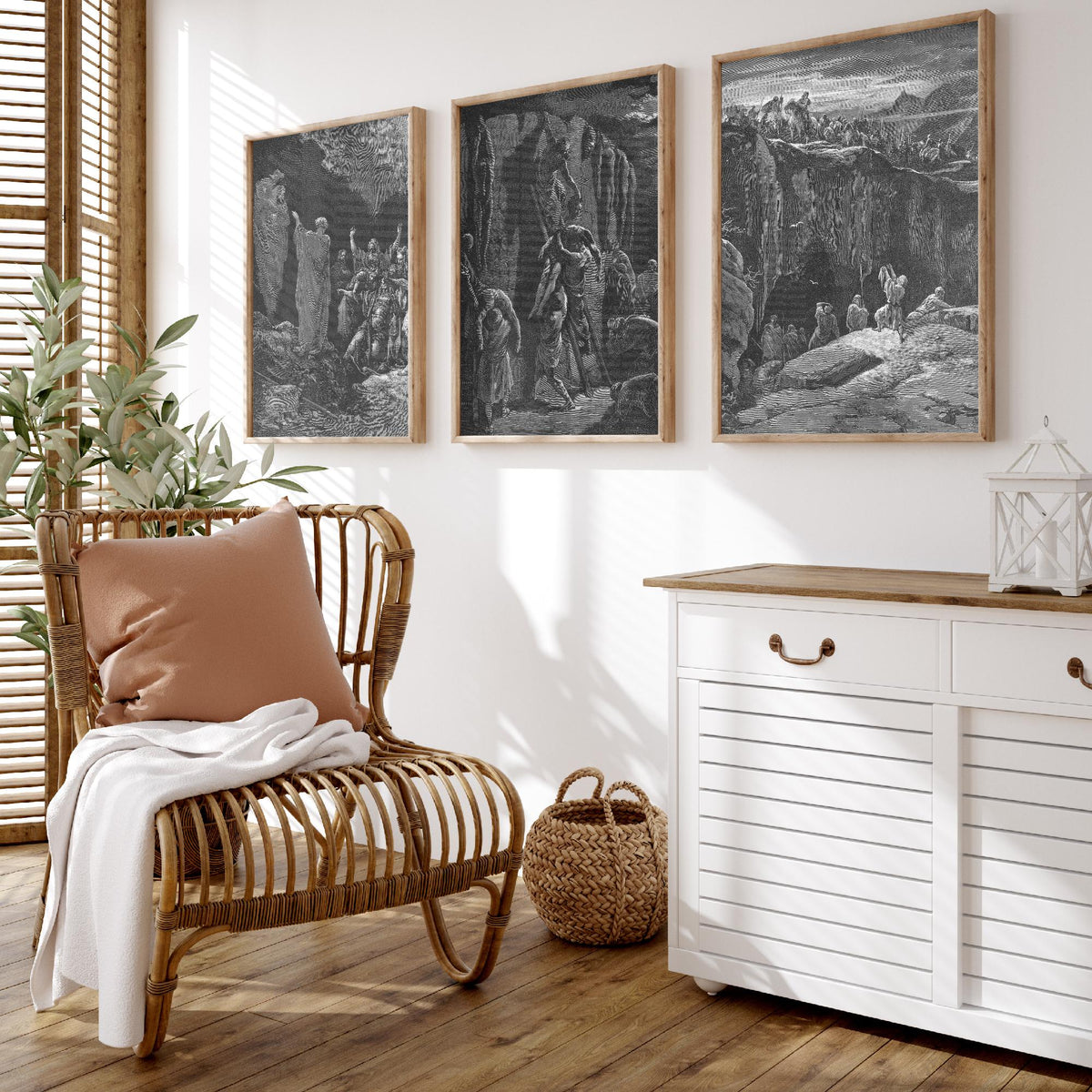 Gustave Dore Set of Three Art Prints - Saul Witch of Endor David - 3 Bible Engraving Posters - Wall Art Gift Giclee Drawing Story