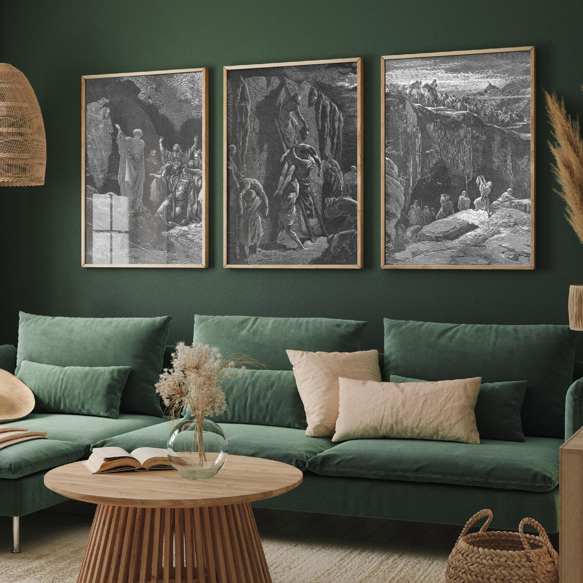 Gustave Dore Set of Three Art Prints - Saul Witch of Endor David - 3 Bible Engraving Posters - Wall Art Gift Giclee Drawing Story