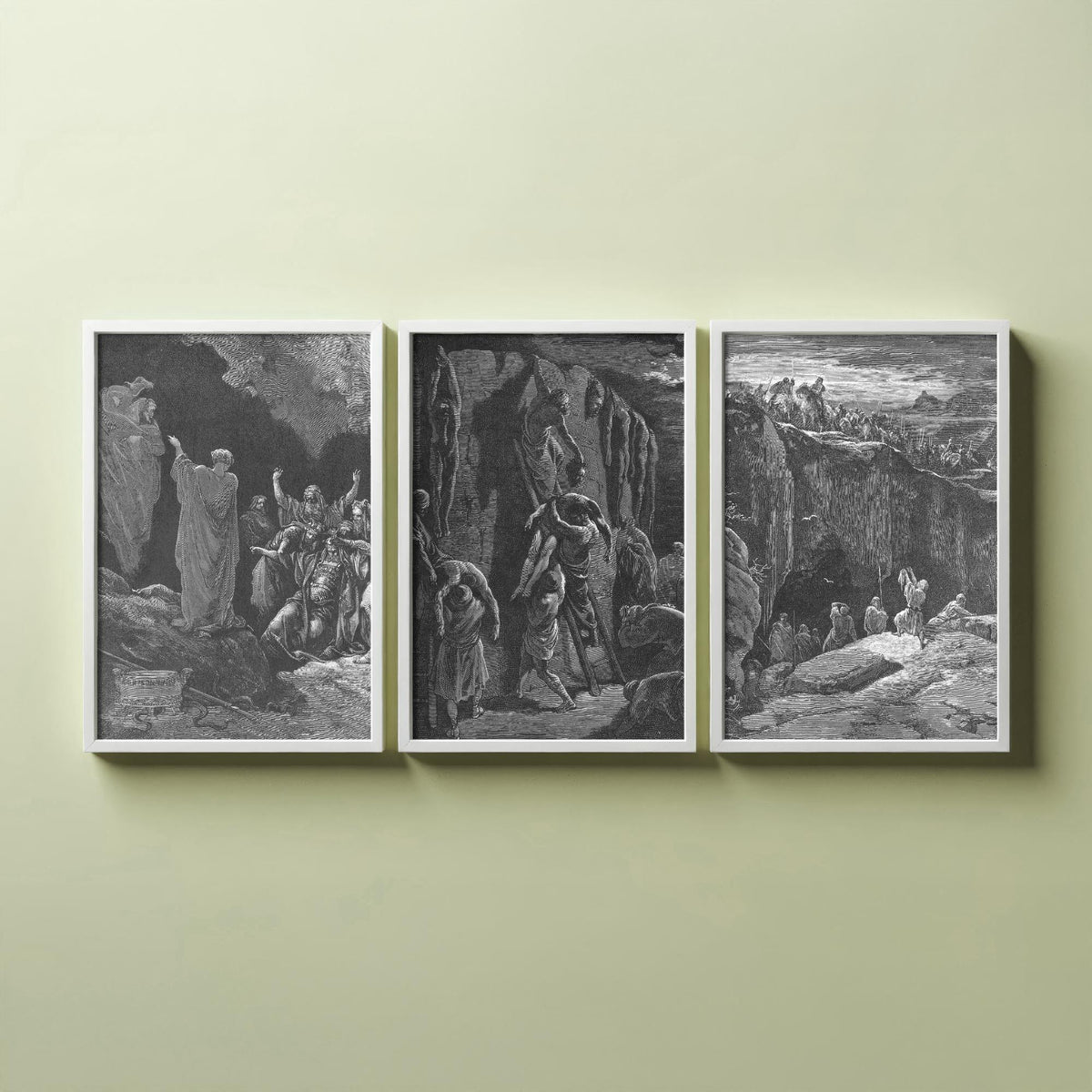 Gustave Dore Set of Three Art Prints - Saul Witch of Endor David - 3 Bible Engraving Posters - Wall Art Gift Giclee Drawing Story