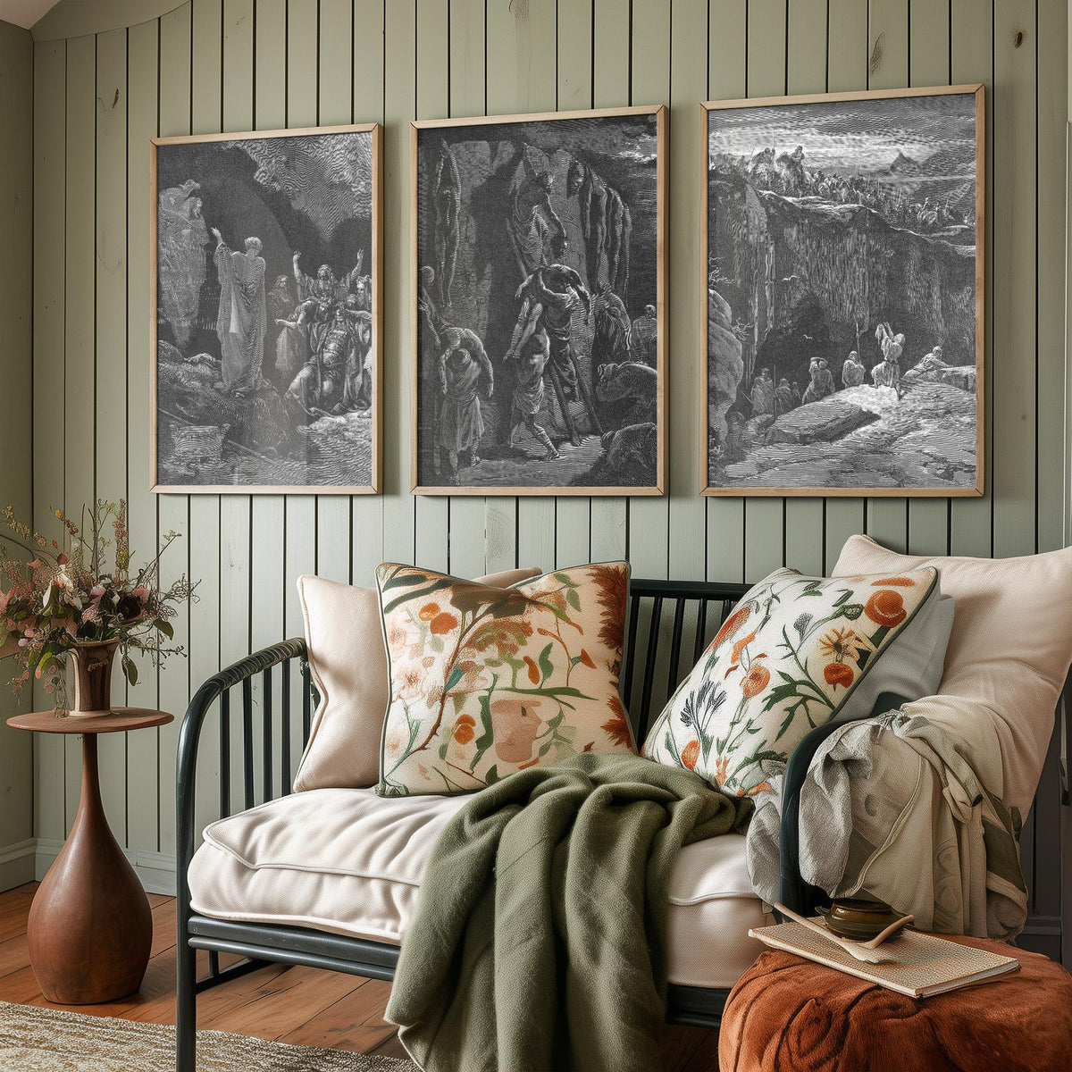 Gustave Dore Set of Three Art Prints - Saul Witch of Endor David - 3 Bible Engraving Posters - Wall Art Gift Giclee Drawing Story