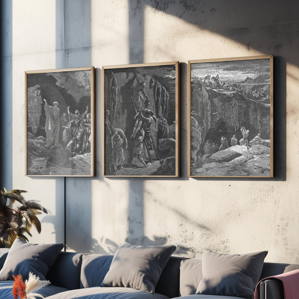 Gustave Dore Set of Three Art Prints - Saul Witch of Endor David - 3 Bible Engraving Posters - Wall Art Gift Giclee Drawing Story