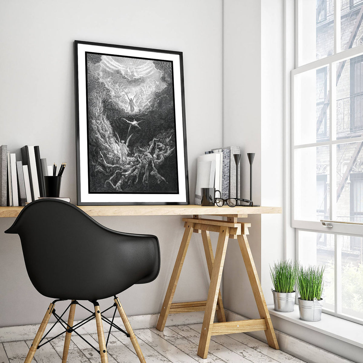 The Last Judgement Art Print - Gustave Dore 1866 Bible Engraving Poster - Angels and Falling Souls Woodcut