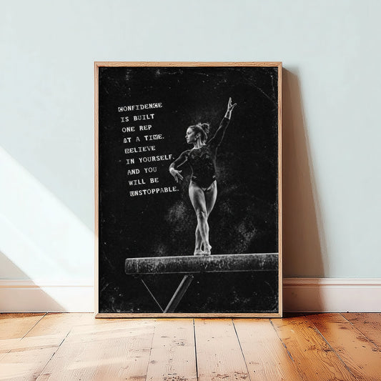 Gymnastics Motivational Poster - "Confidence Is Built One Rep At A Time" - Photo Art Print - Gymnast Gift 2/3