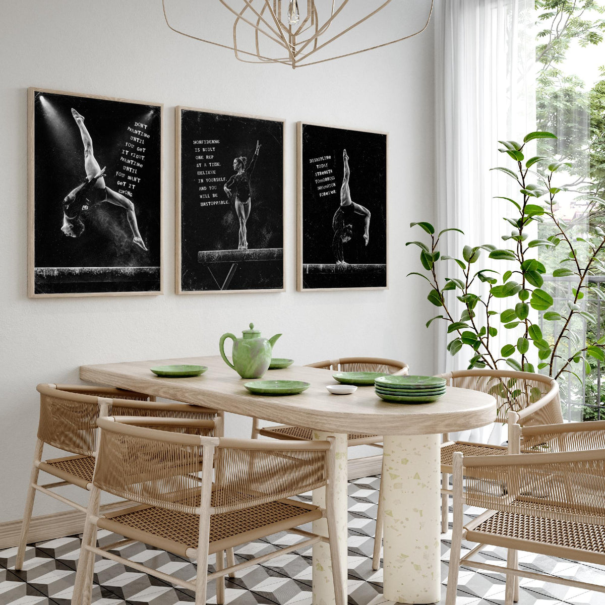 Gymnastics Set of Three Art Prints - 3 Motivational Quote Posters - Black White Photo Wall Art Gift Gymnast Girl Bedroom Decor
