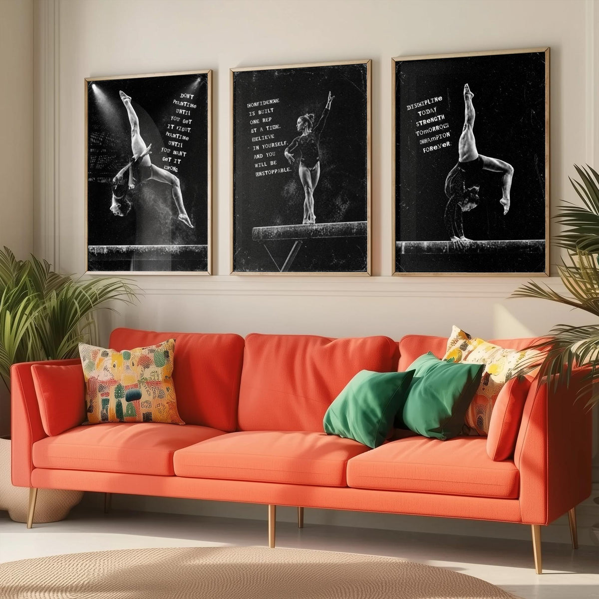 Gymnastics Set of Three Art Prints - 3 Motivational Quote Posters - Black White Photo Wall Art Gift Gymnast Girl Bedroom Decor