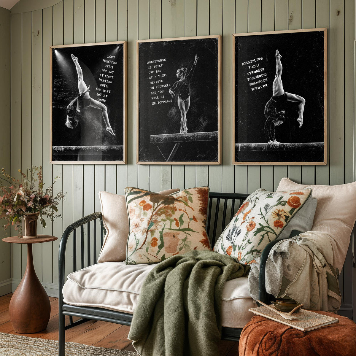 Gymnastics Set of Three Art Prints - 3 Motivational Quote Posters - Black White Photo Wall Art Gift Gymnast Girl Bedroom Decor