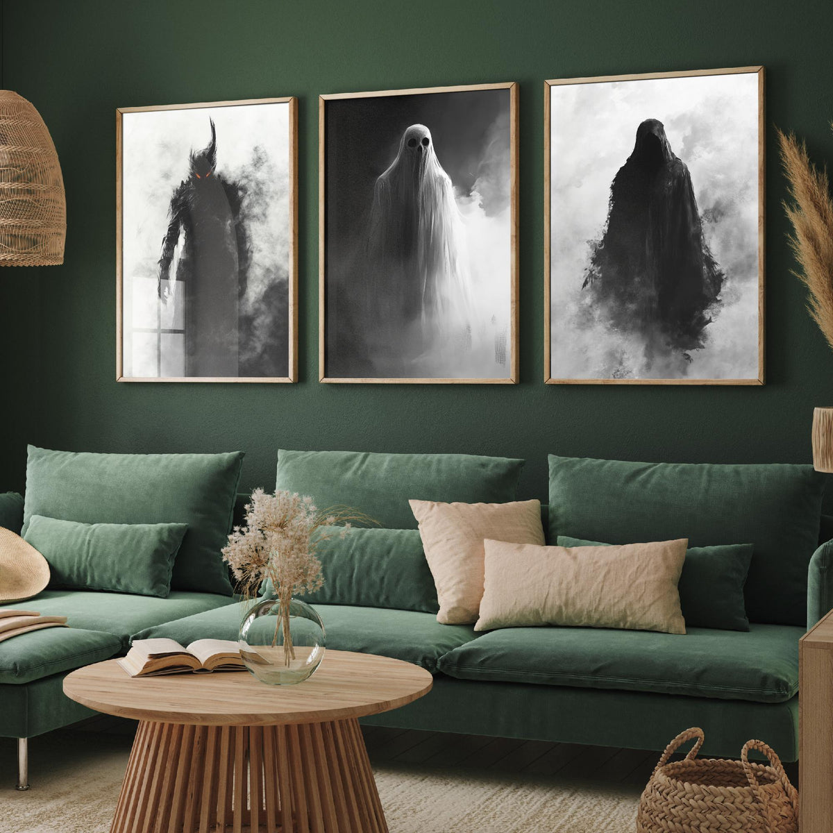 Halloween Set of Three Art Prints - 3 Demon Ghost Wraith Posters - Dark Horror Fog Wall Art Gift Gothic Spooky Creepy Digital Art
