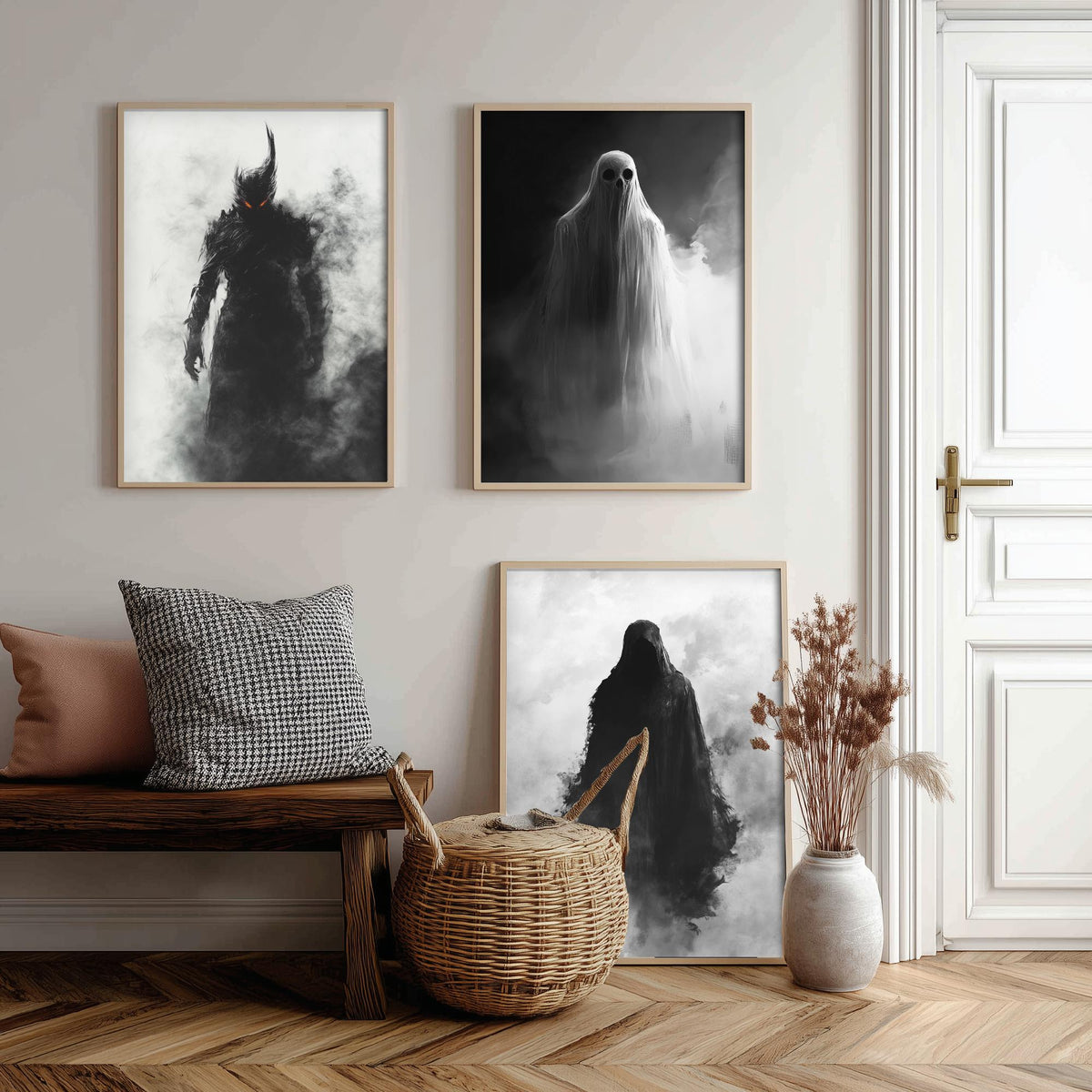 Halloween Set of Three Art Prints - 3 Demon Ghost Wraith Posters - Dark Horror Fog Wall Art Gift Gothic Spooky Creepy Digital Art