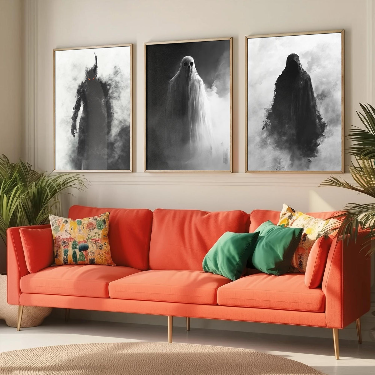 Halloween Set of Three Art Prints - 3 Demon Ghost Wraith Posters - Dark Horror Fog Wall Art Gift Gothic Spooky Creepy Digital Art