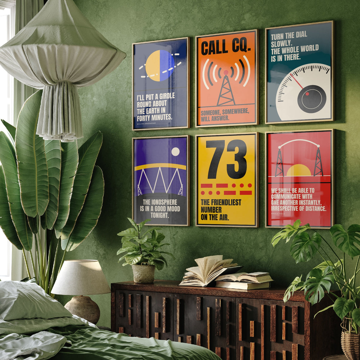 Set of Six Ham Radio Quote Art Prints - 6 Bauhaus Amateur Radio Posters - Minimalist Tech Illustration - Antenna, Morse, Dial