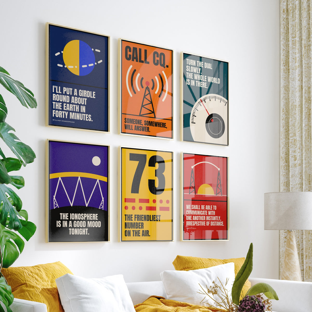 Set of Six Ham Radio Quote Art Prints - 6 Bauhaus Amateur Radio Posters - Minimalist Tech Illustration - Antenna, Morse, Dial