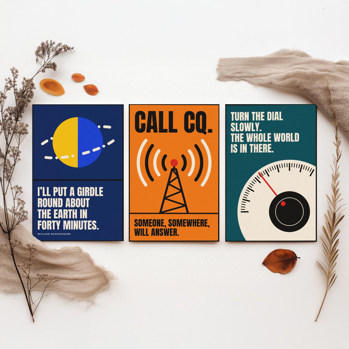 Ham Radio Quotes Set of Three Art Prints - 3 Bauhaus Amateur Radio Posters - Minimalist Tech Wall Art Illustration V1