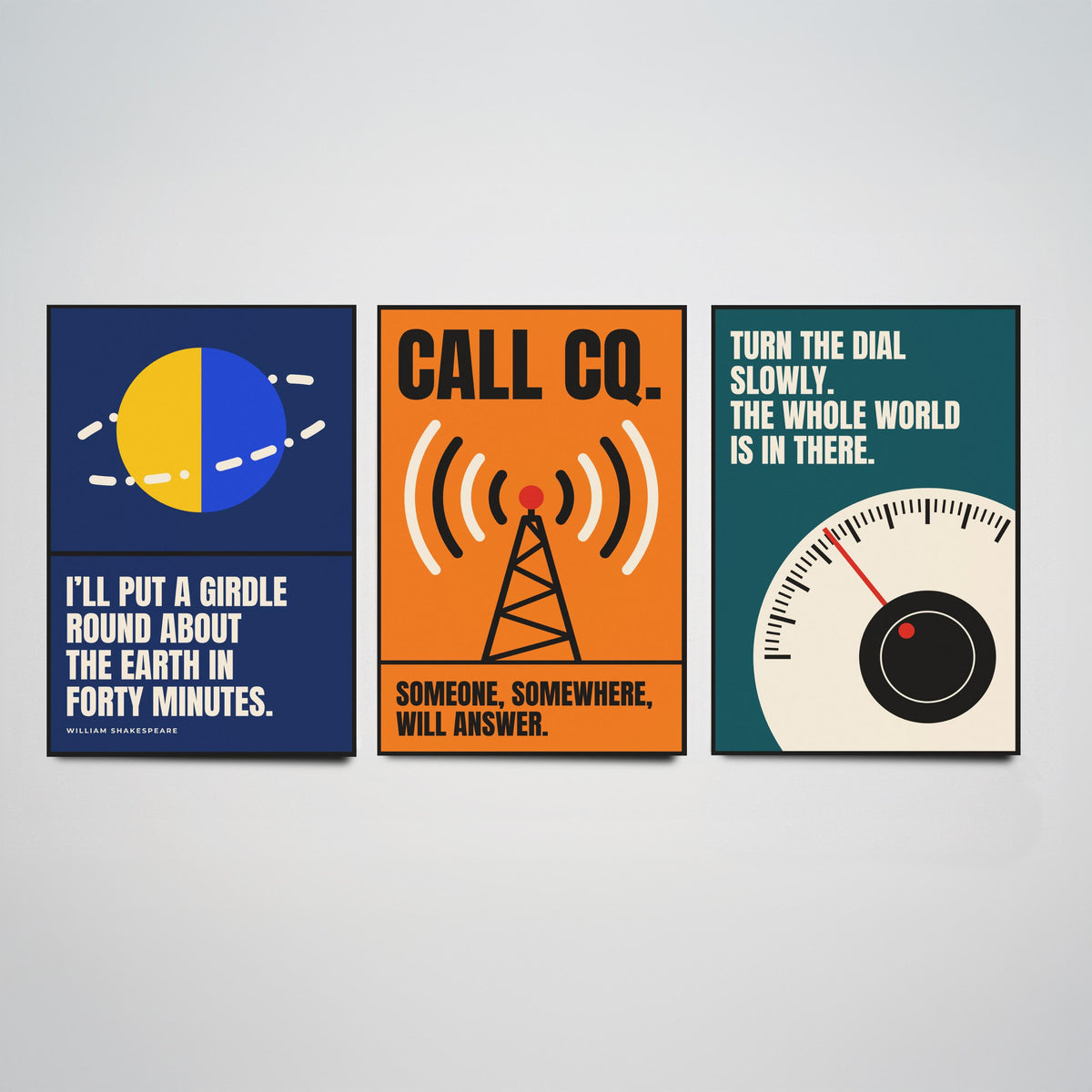 Ham Radio Quotes Set of Three Art Prints - 3 Bauhaus Amateur Radio Posters - Minimalist Tech Wall Art Illustration V1