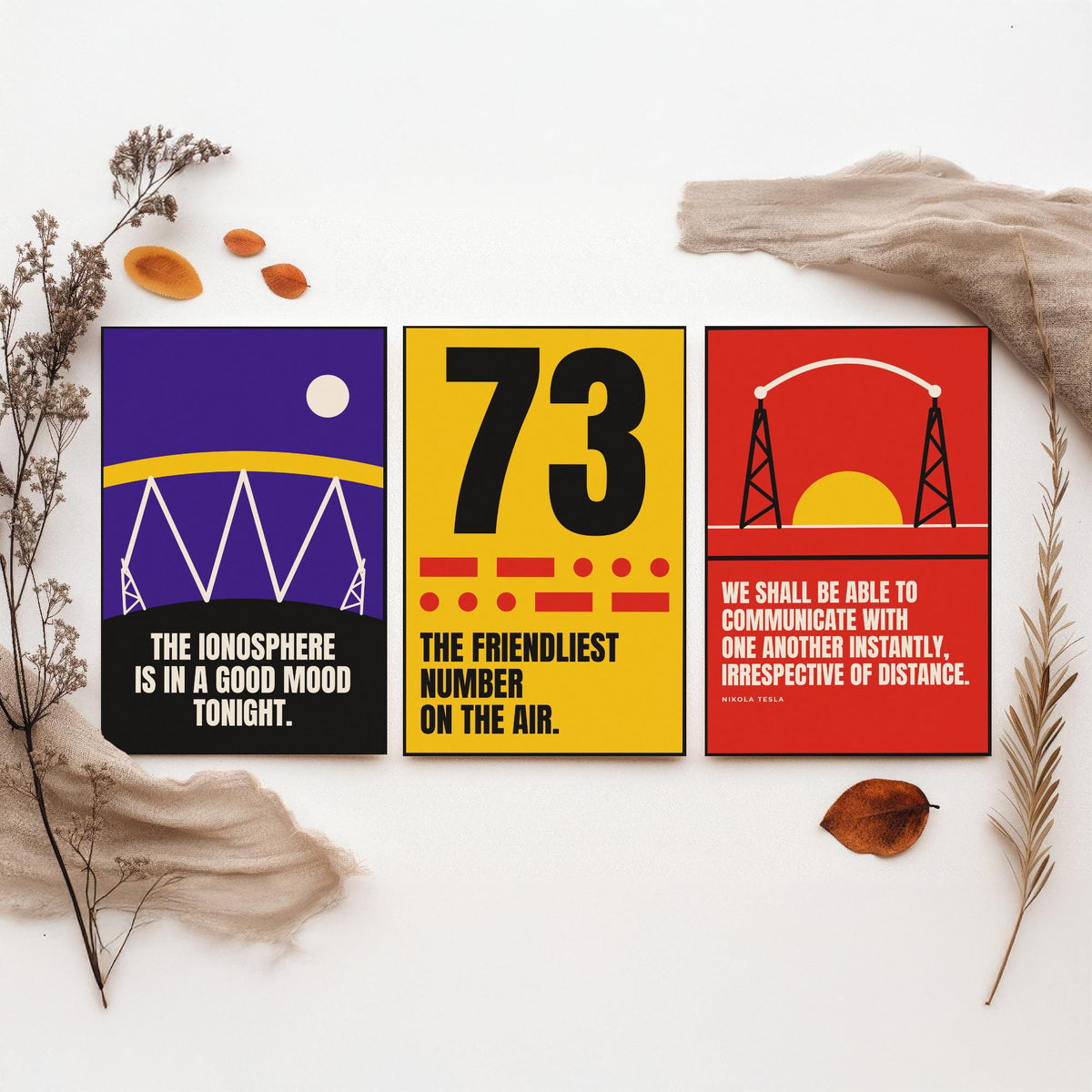 Ham Radio Quotes Set of Three Art Prints - 3 Retro Bauhaus Amateur Radio Posters - Minimalist Tech Wall Art Illustration V2