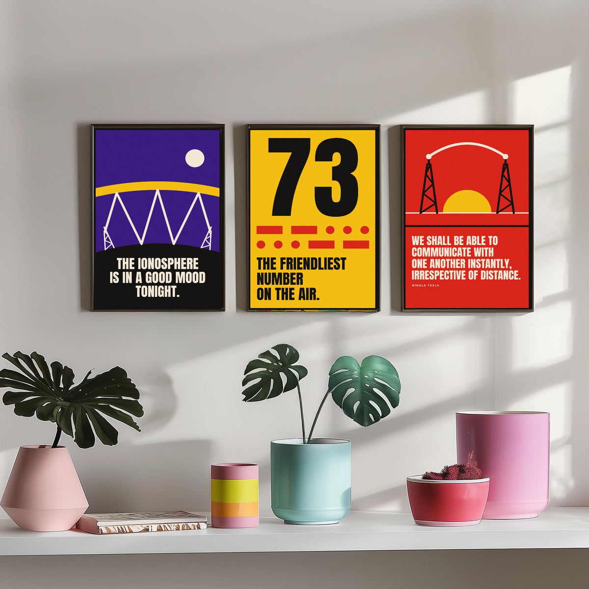 Ham Radio Quotes Set of Three Art Prints - 3 Retro Bauhaus Amateur Radio Posters - Minimalist Tech Wall Art Illustration V2