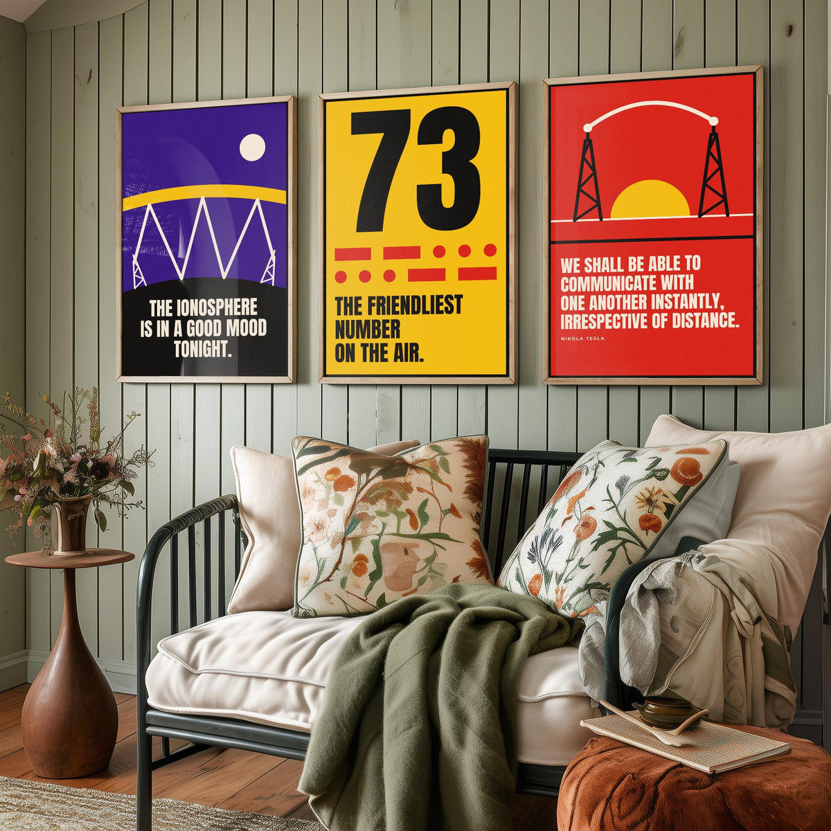 Ham Radio Quotes Set of Three Art Prints - 3 Retro Bauhaus Amateur Radio Posters - Minimalist Tech Wall Art Illustration V2
