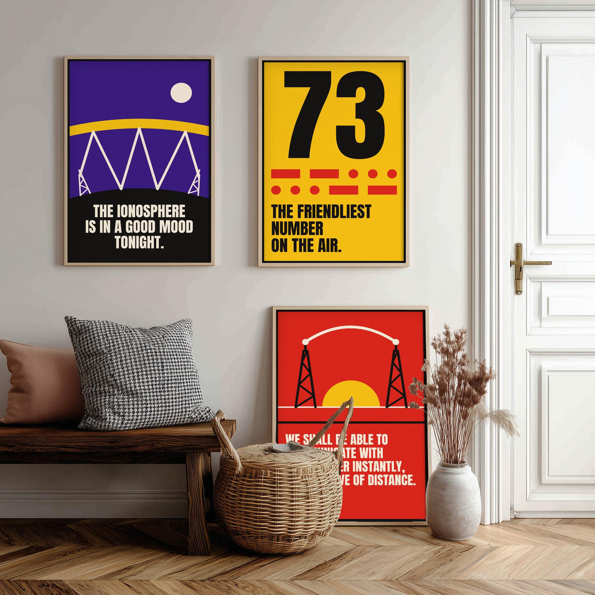 Ham Radio Quotes Set of Three Art Prints - 3 Retro Bauhaus Amateur Radio Posters - Minimalist Tech Wall Art Illustration V2