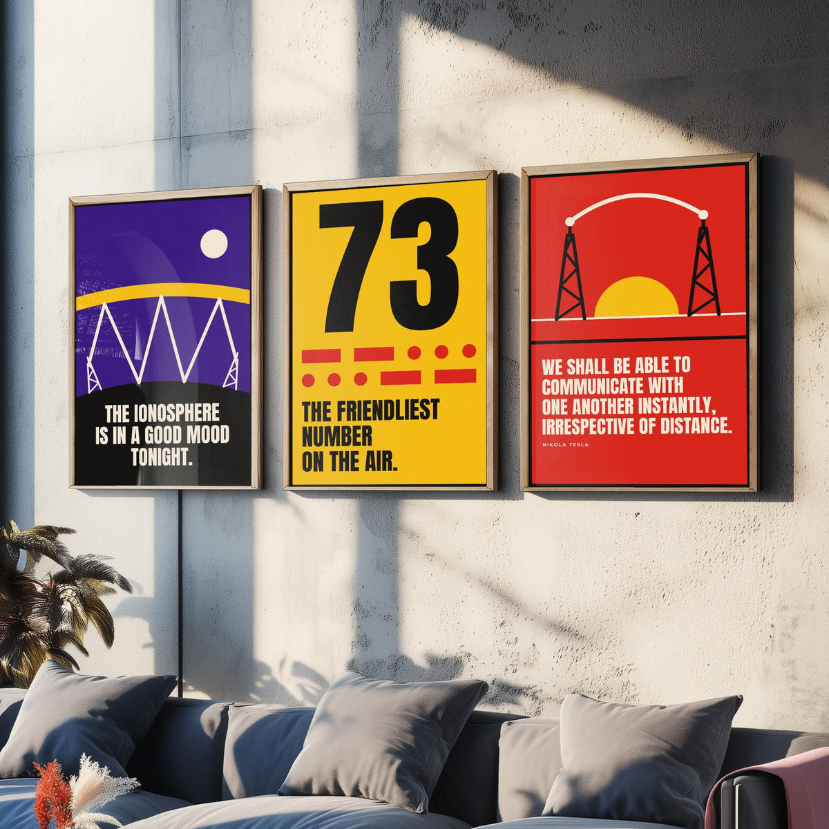 Ham Radio Quotes Set of Three Art Prints - 3 Retro Bauhaus Amateur Radio Posters - Minimalist Tech Wall Art Illustration V2
