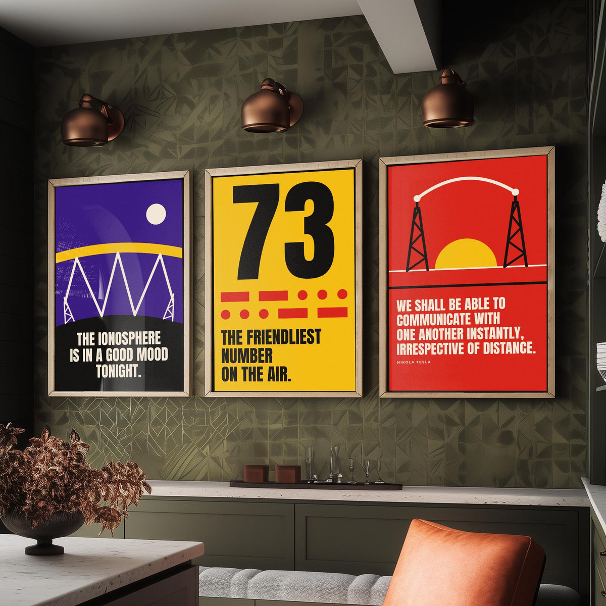 Ham Radio Quotes Set of Three Art Prints - 3 Retro Bauhaus Amateur Radio Posters - Minimalist Tech Wall Art Illustration V2