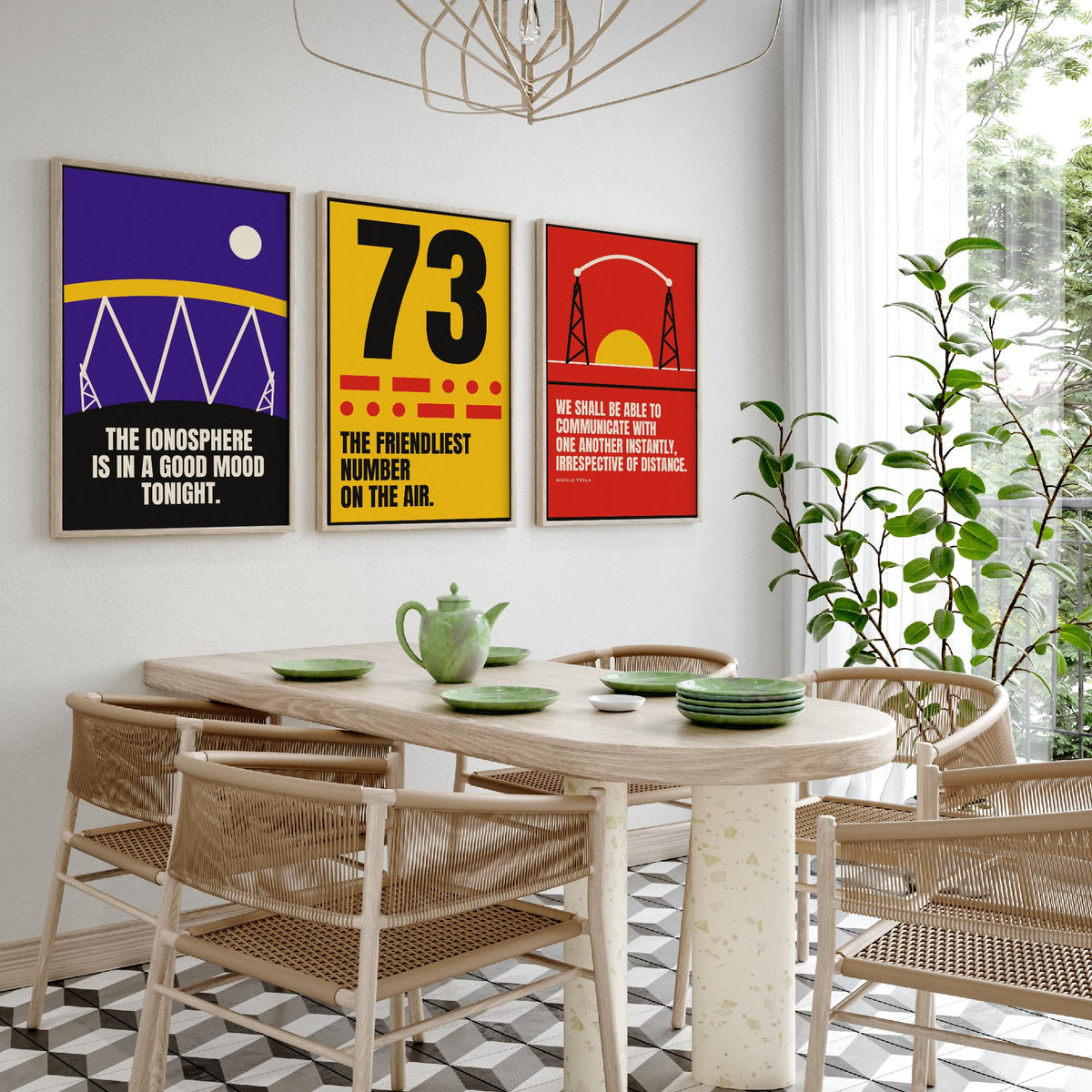 Ham Radio Quotes Set of Three Art Prints - 3 Retro Bauhaus Amateur Radio Posters - Minimalist Tech Wall Art Illustration V2
