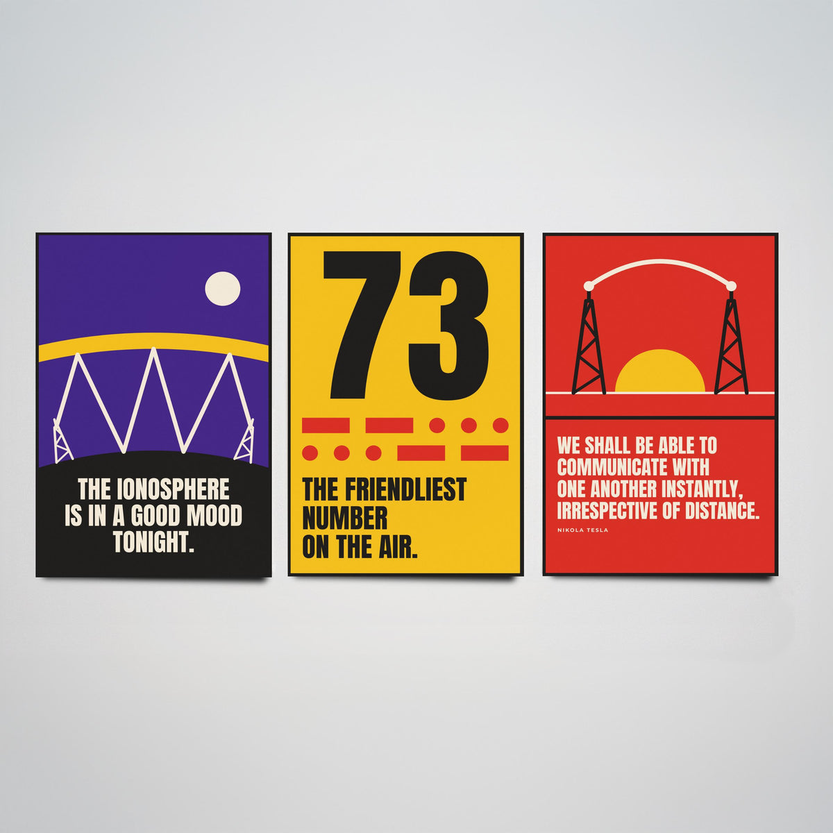 Ham Radio Quotes Set of Three Art Prints - 3 Retro Bauhaus Amateur Radio Posters - Minimalist Tech Wall Art Illustration V2