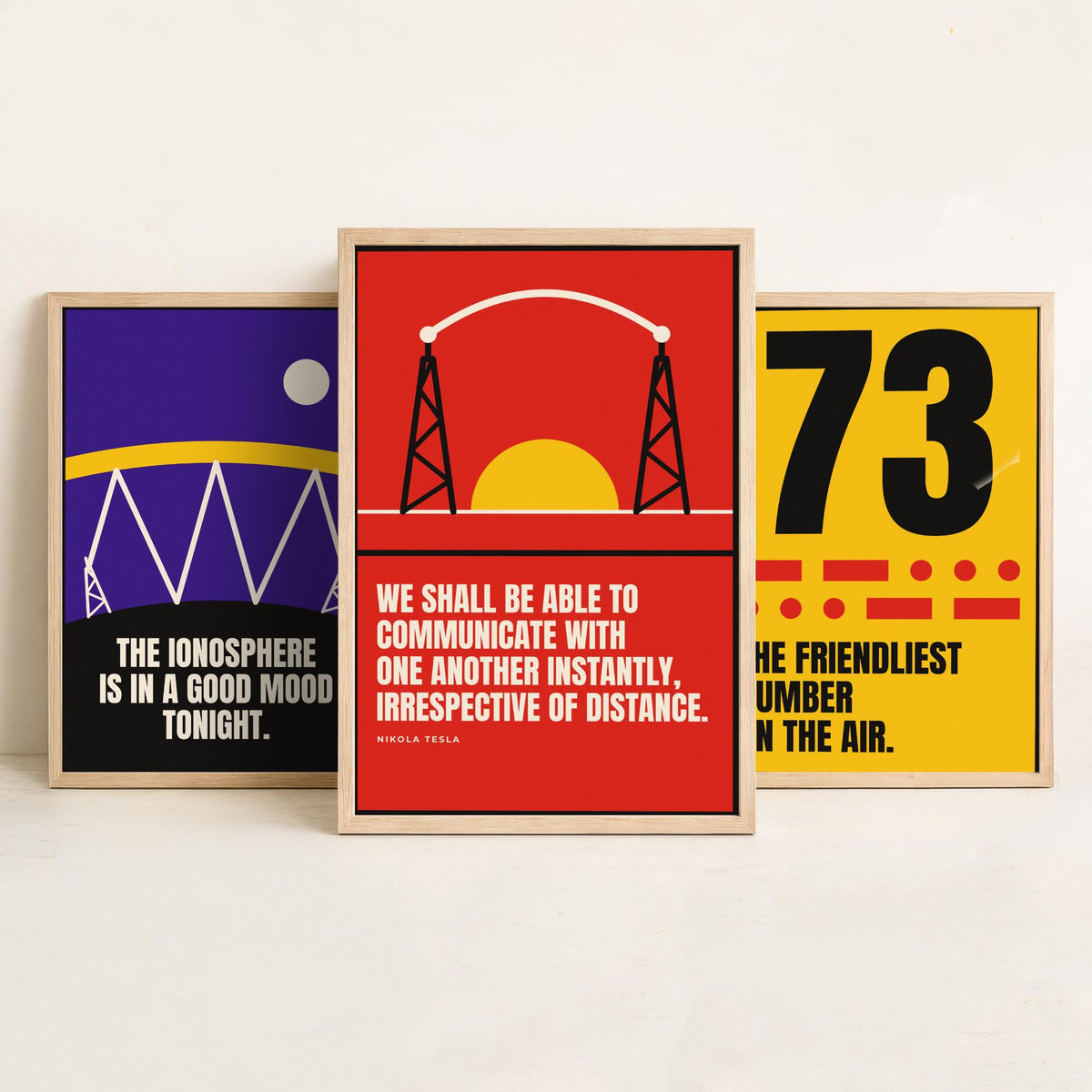 Ham Radio Quotes Set of Three Art Prints - 3 Retro Bauhaus Amateur Radio Posters - Minimalist Tech Wall Art Illustration V2