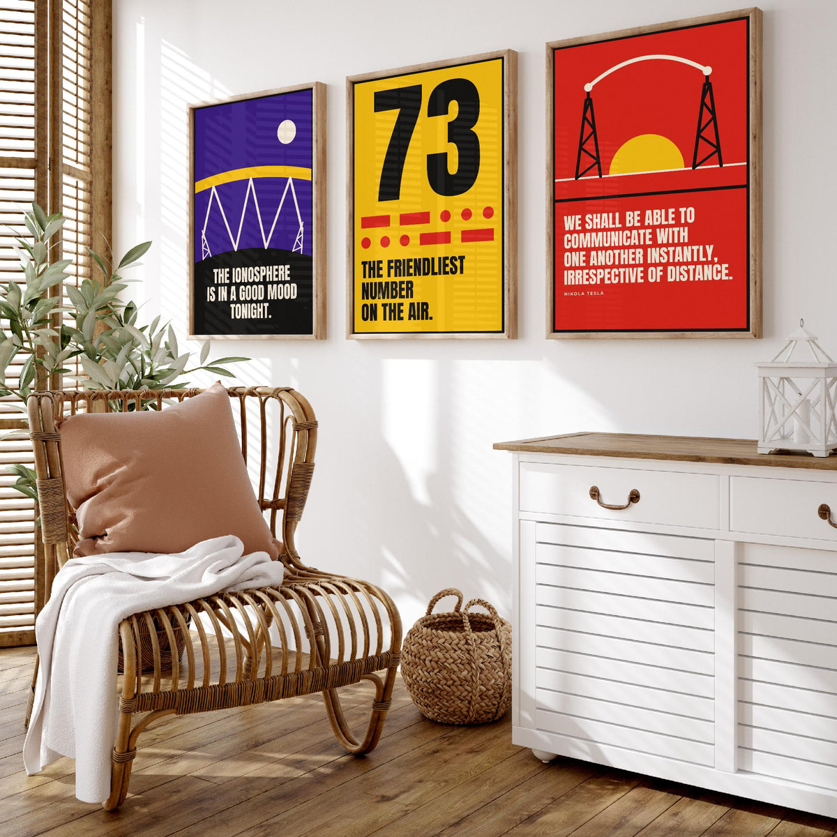 Ham Radio Quotes Set of Three Art Prints - 3 Retro Bauhaus Amateur Radio Posters - Minimalist Tech Wall Art Illustration V2
