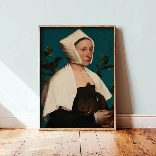 Hans Holbein the Younger - A Lady with a Squirrel and a Starling (c. 1527) - Classic Painting Art Print - Tudor Woman Portrait Poster