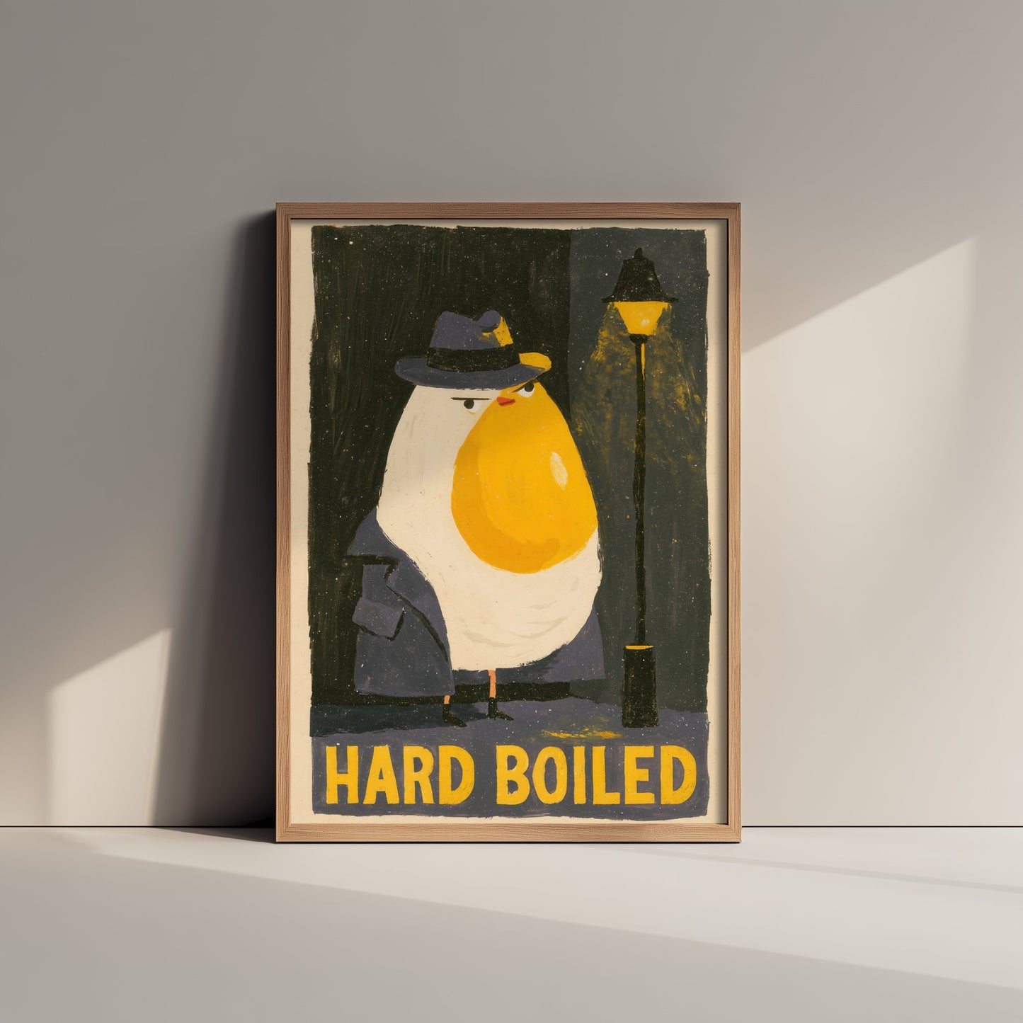Hard Boiled Art Print - Funny Egg Detective Kitchen Poster - Noir Gouache Style Illustration