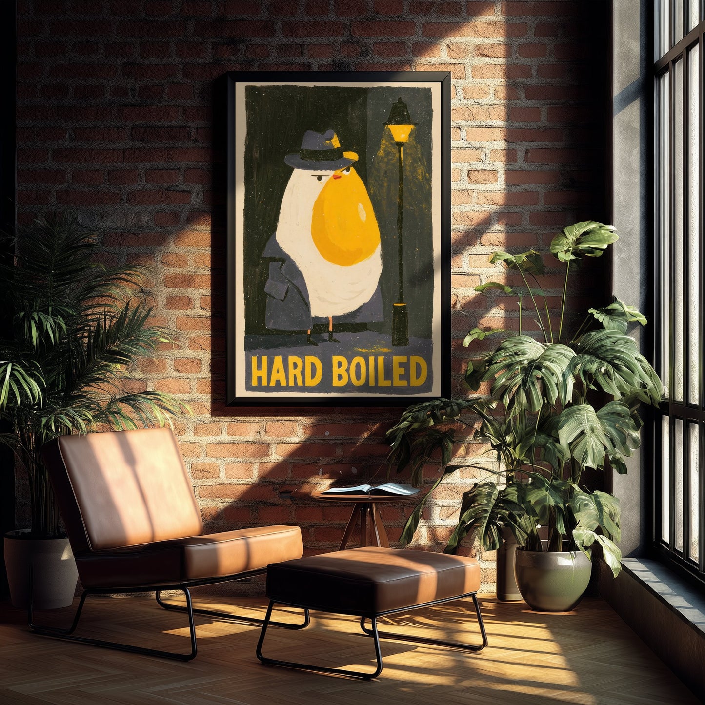 Hard Boiled Art Print - Funny Egg Detective Kitchen Poster - Noir Gouache Style Illustration