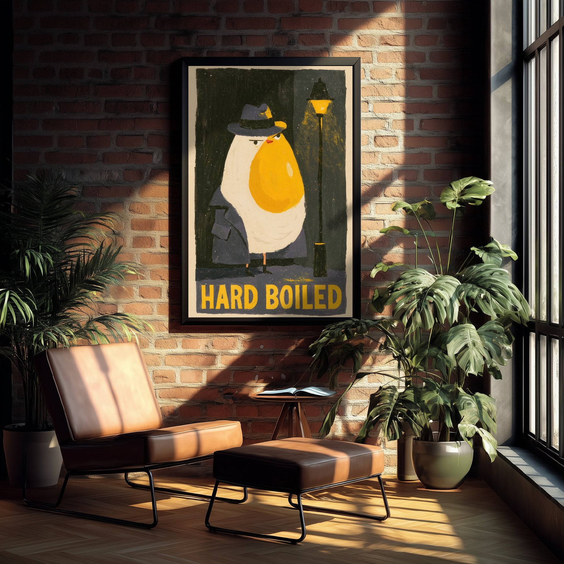 Hard Boiled Art Print - Funny Egg Detective Kitchen Poster - Noir Gouache Style Illustration